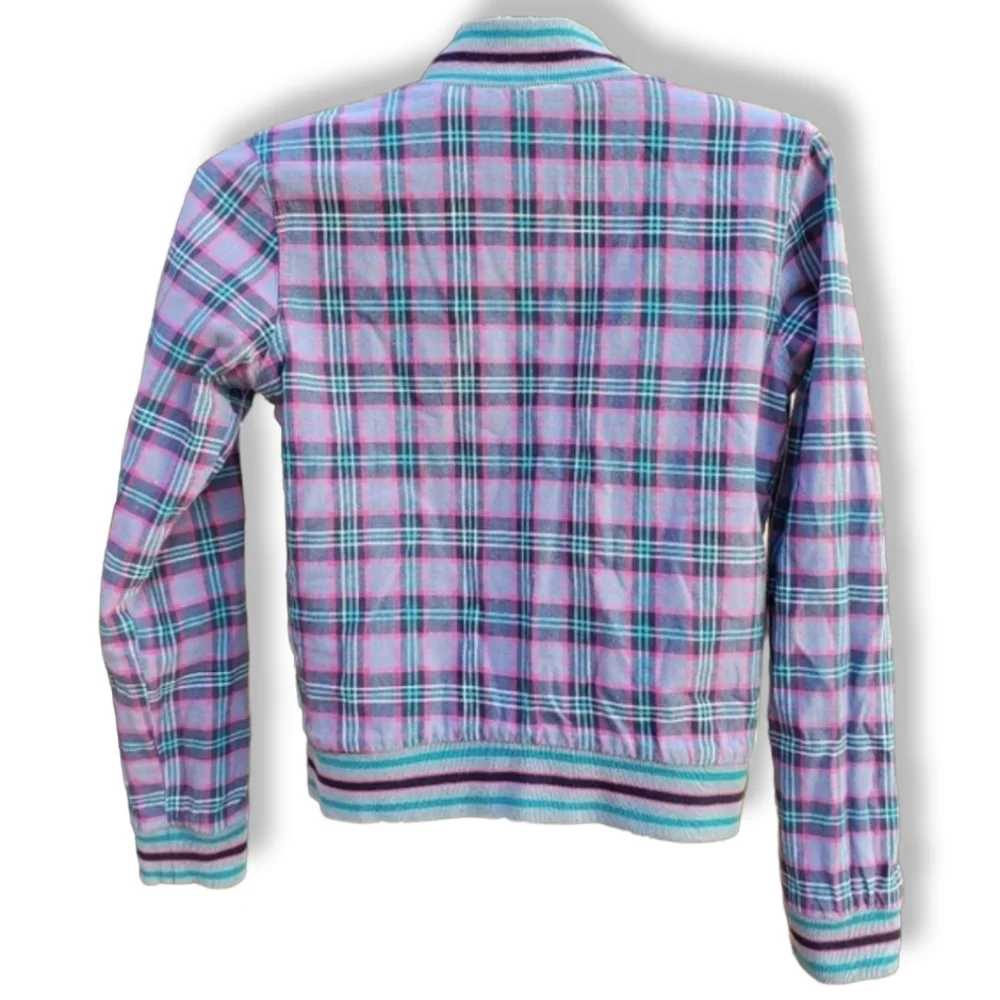 BILLABONG Gray Purple Plaid Jacket Girls 9 10 Lightweight Cotton Bomber